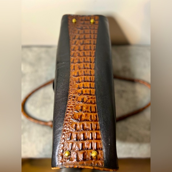 Brahmin Satchel Black and Brown croc embossed leather bag in EUC - Picture 5 of 11